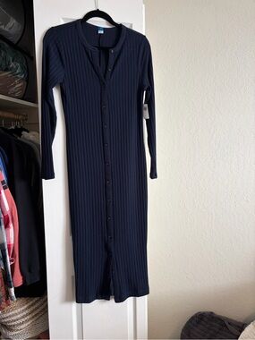 Old Navy Navy Ribbed Button-Front Maxi Dress